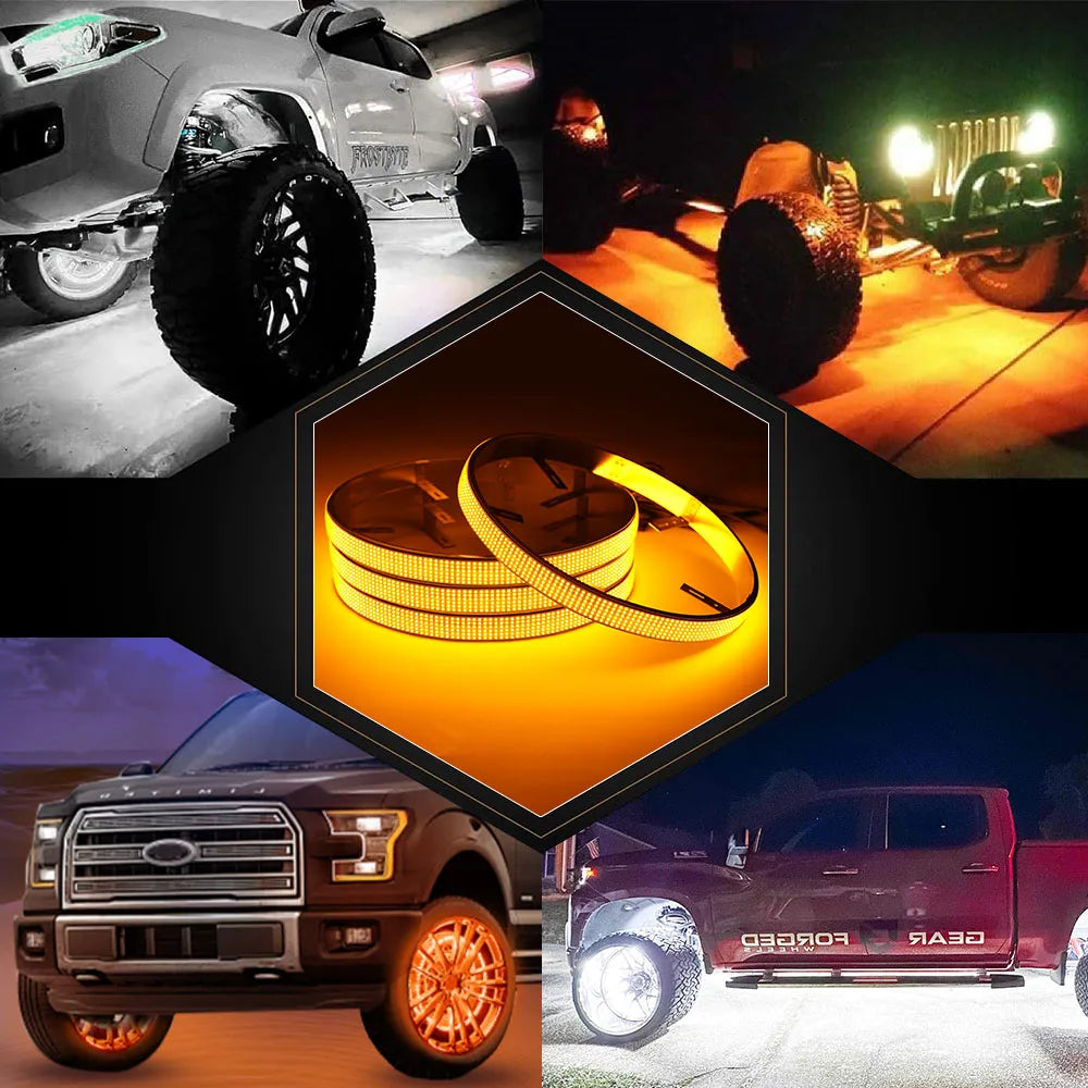 Kingshowstar 4-Row Yellow & White LED Car Wheel Lights with Remote  Dual Color Switch Back Wheel Rings Light for Truck Car