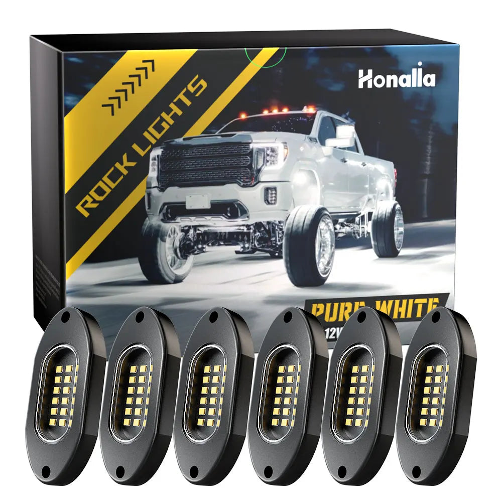 4/6/8/12 Rock Lights LED for Off road Truck SUV 4x4 ATV Jeep Neon Underbody Trail Rig Light Chassis Light Undergolw 12V（ White）