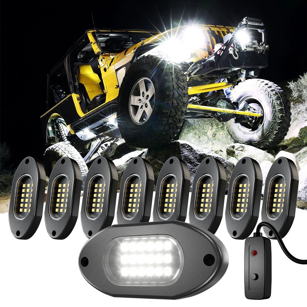 4/6/8/12 Rock Lights LED for Off road Truck SUV 4x4 ATV Jeep Neon Underbody Trail Rig Light Chassis Light Undergolw 12V（ White）