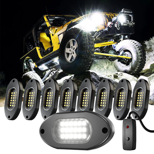 4/6/8/12 Rock Lights LED for Off road Truck SUV 4x4 ATV Jeep Neon Underbody Trail Rig Light Chassis Light Undergolw 12V（ White）