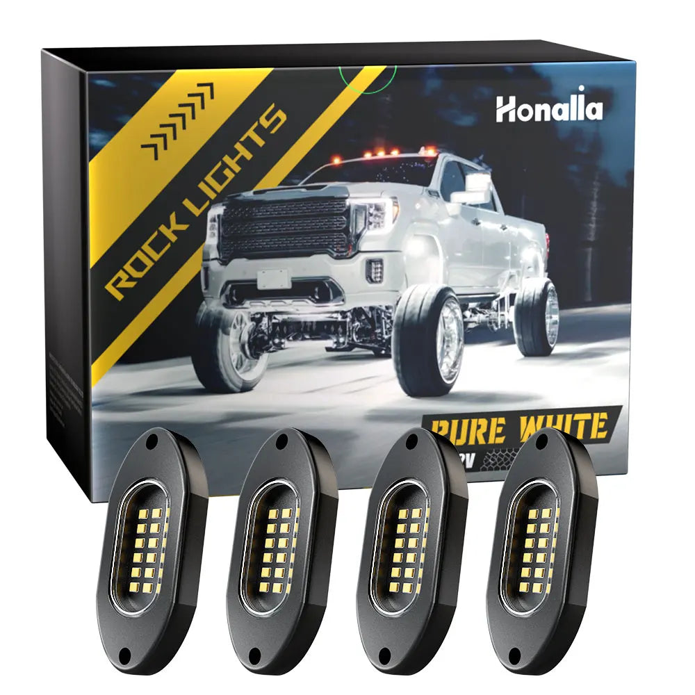 4/6/8/12 Rock Lights LED for Off road Truck SUV 4x4 ATV Jeep Neon Underbody Trail Rig Light Chassis Light Undergolw 12V（ White）